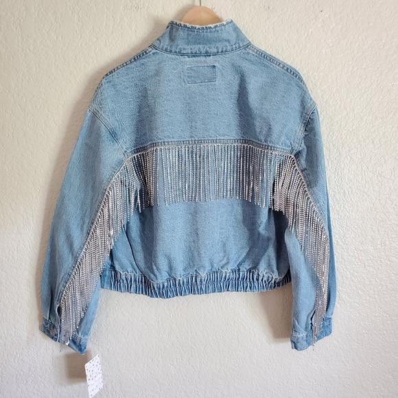 Free People Rhinestone Denim Bomber Jacket - Picture 13 of 15